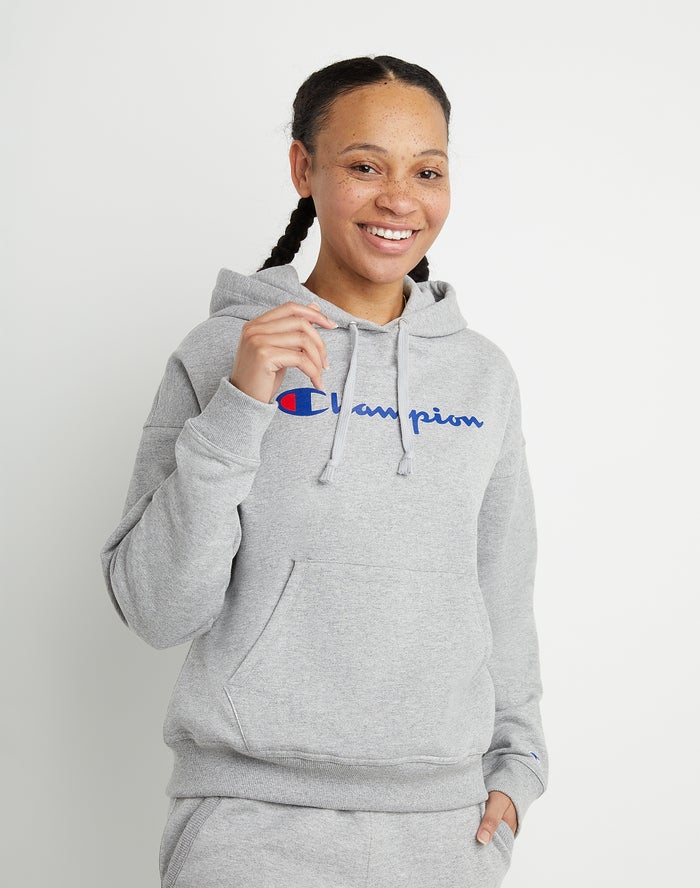 Champion Powerblend Fleece Relaxed Script Logo Hoodie Dames - Grijs - Belgie 0264QMOLD